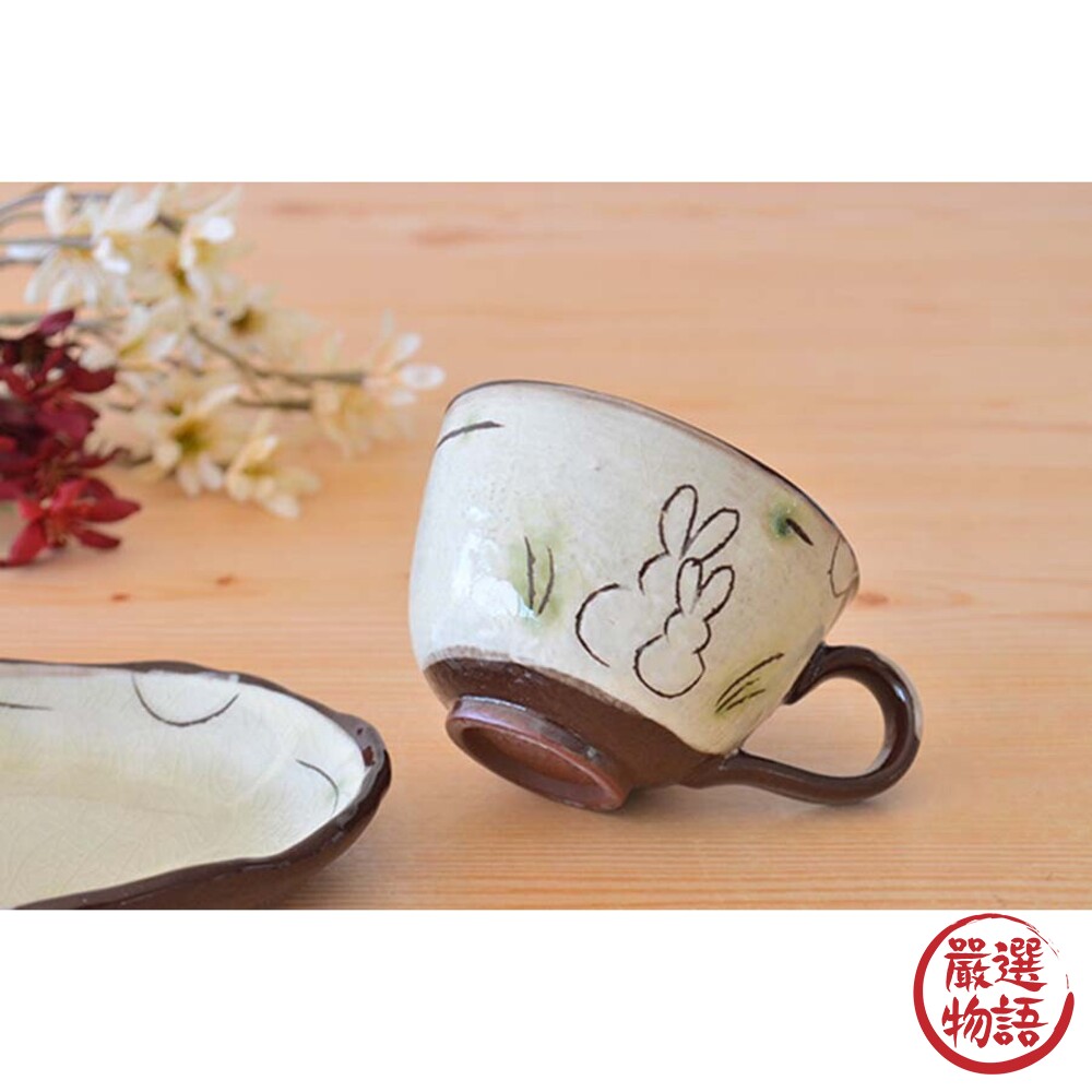 日本製 月見兔杯盤組 150ml | 瀨戶燒 馬克杯 咖啡杯 茶杯 點心盤 小碟子 午茶 送禮-圖片-3