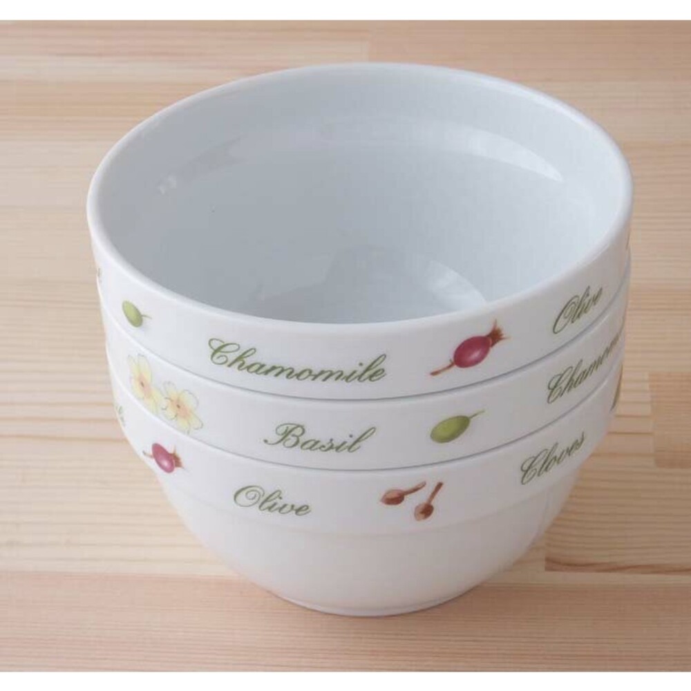 日本製 香草森林水果碗 3入組 350ml | 疊碗 小碗 沙拉碗 水果碗 陶瓷碗 餐具 花卉圖
