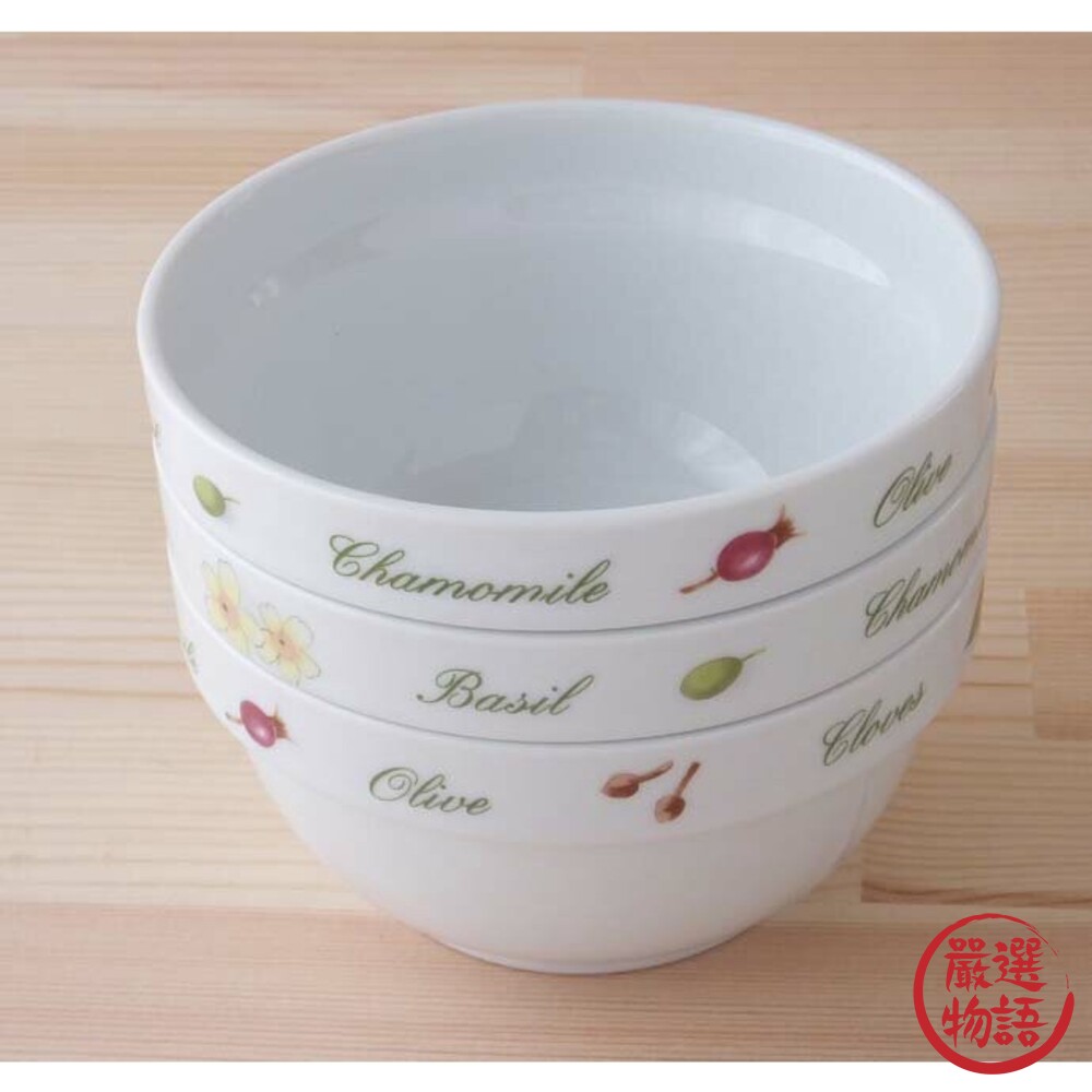 日本製 香草森林水果碗 3入組 350ml | 疊碗 小碗 沙拉碗 水果碗 陶瓷碗 餐具 花卉圖-圖片-1