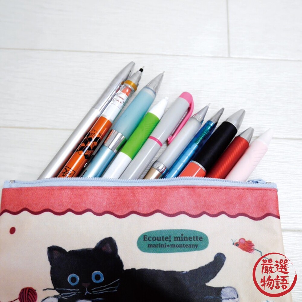 日本製 ECOUTE minette 插畫手繪 貓咪鉛筆盒 筆袋 鉛筆盒 鉛筆盒 大容量 鉛筆袋-圖片-3