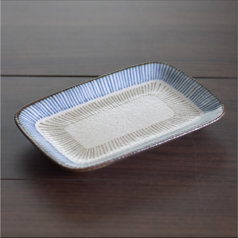 日本製 青茶長型陶盤 十草盤 長盤 陶瓷盤 三谷陶器 美濃燒 盤子 條紋盤 陶盤 日式盤 圖片