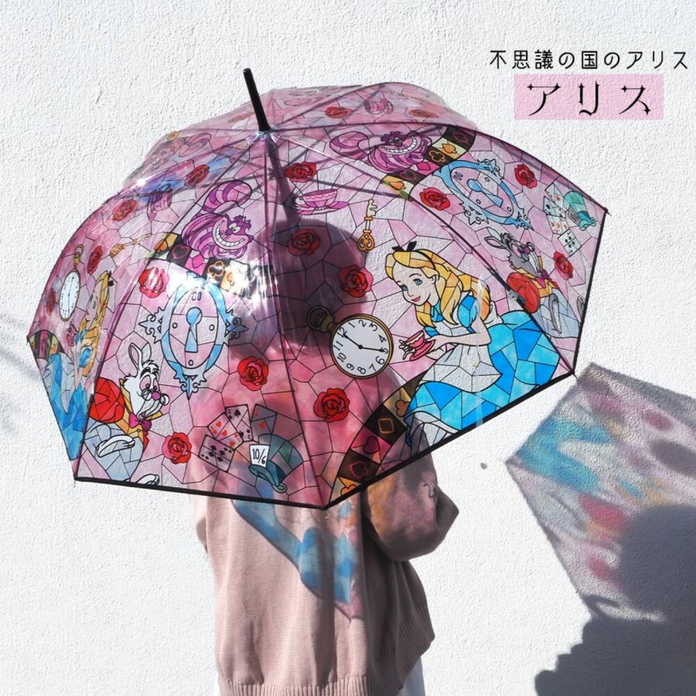 日本製 兒童雨傘 透明傘 迪士尼雨傘 小美人魚 愛麗絲 自動傘 長柄 (寄送請選宅配) 圖片