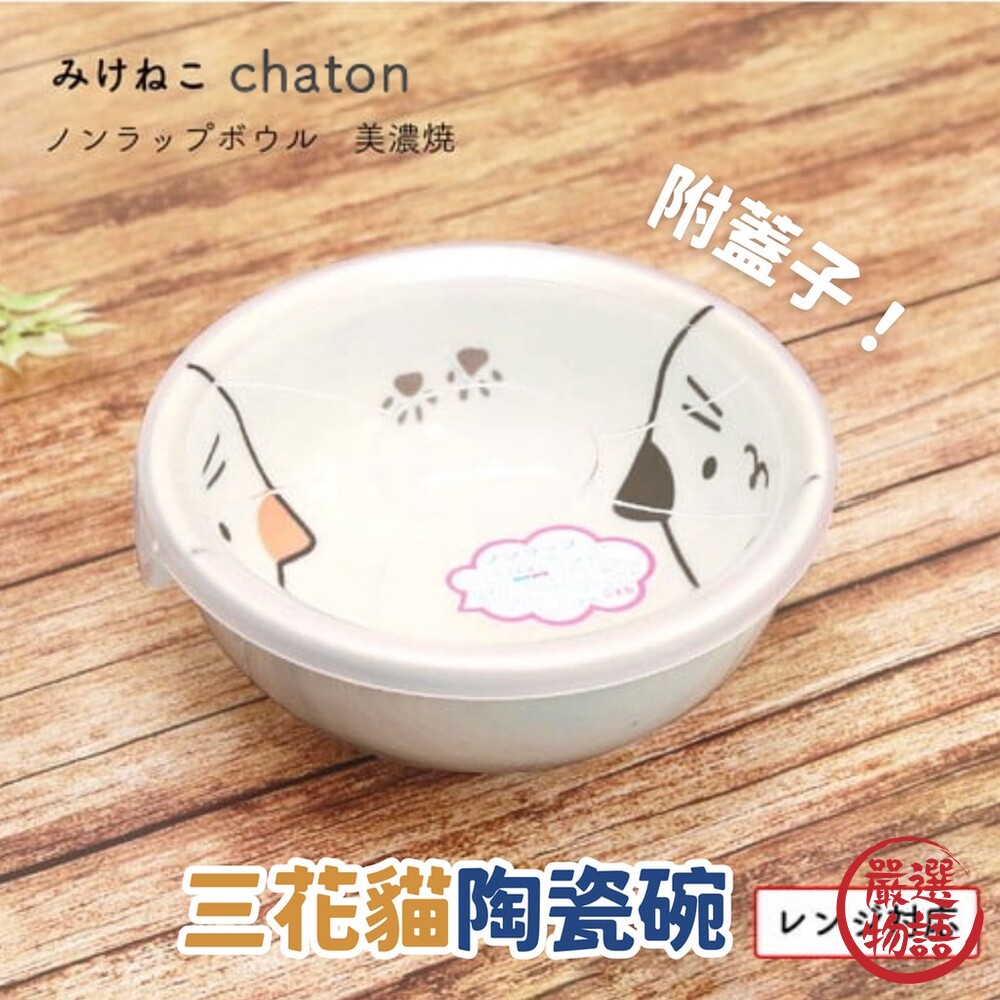 日本製 三花貓咪陶瓷碗 附蓋子 保鮮碗 chaton 三花貓 餐碗 飯碗 湯碗 微波碗 封面照片