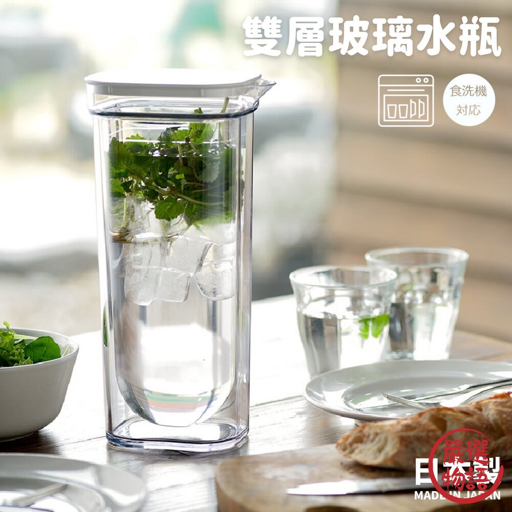 日本製 雙層玻璃水瓶 1公升 雙層水瓶 玻璃水瓶 玻璃茶壺 玻璃壺 水壺 冷水壺 可冷藏-thumb