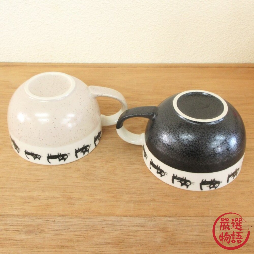 日本製 美濃燒 黑貓湯碗 陶瓷碗 把手碗 情侶碗 夫妻碗 濃湯碗 餐碗 對碗 貓咪 黑貓 日式餐具-圖片-5