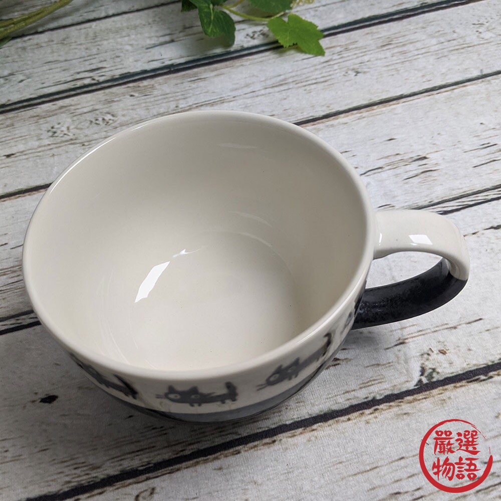 日本製 美濃燒 黑貓湯碗 陶瓷碗 把手碗 情侶碗 夫妻碗 濃湯碗 餐碗 對碗 貓咪 黑貓 日式餐具-圖片-6